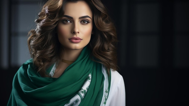 Woman With Green Scarf Around Her Neck