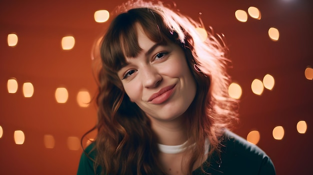 A woman with a green sweater and a green sweater smiles at the camera.