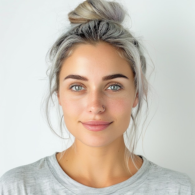 Photo a woman with a grey hair clip that says  she is wearing a silver ring