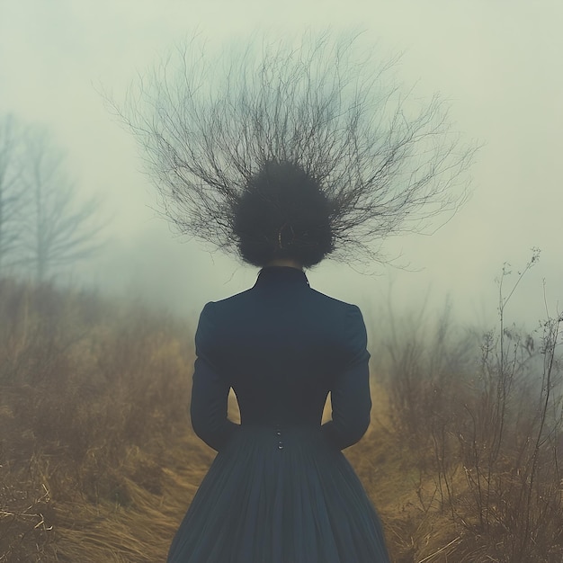 A woman with a hair blowing in the wind