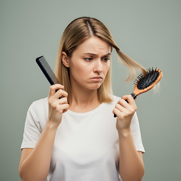 Photo a woman with a hair dryer and a brush in her hand