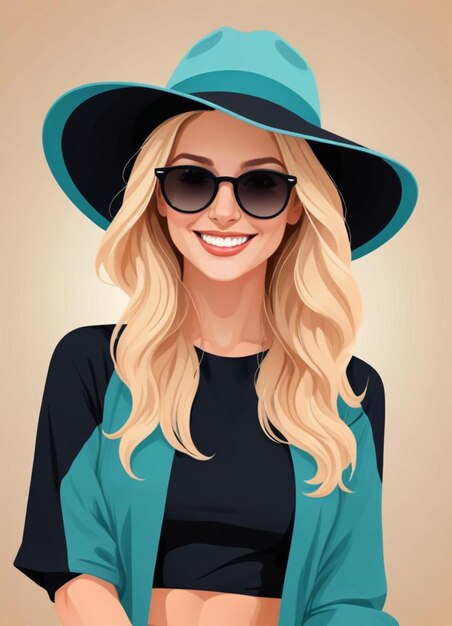 Photo a woman with a hat and sunglasses is smiling