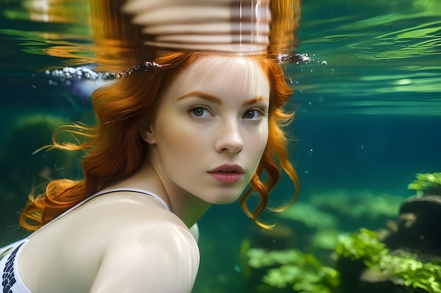 Photo a woman with a hat in the water with a fish in it