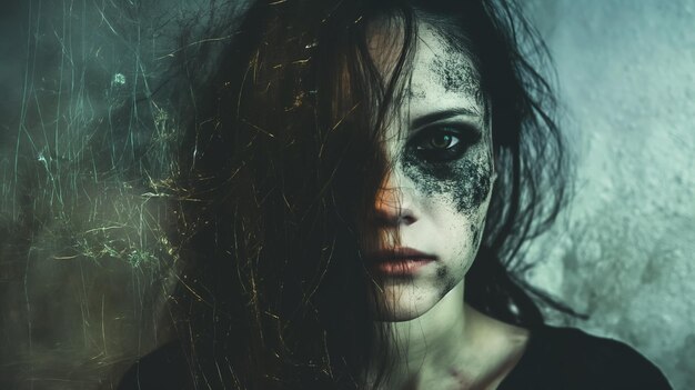 Woman with haunting makeup in disarray