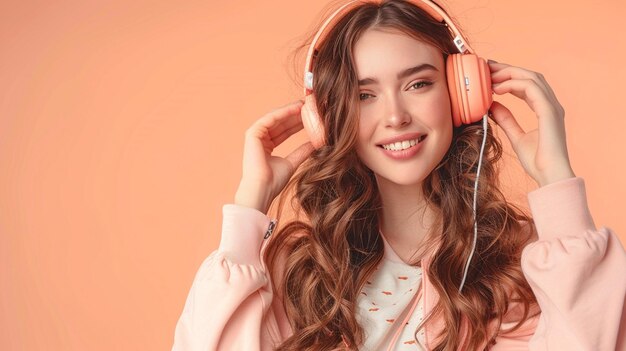 Photo a woman with headphones listening to music