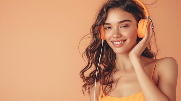 Photo a woman with headphones listening to music