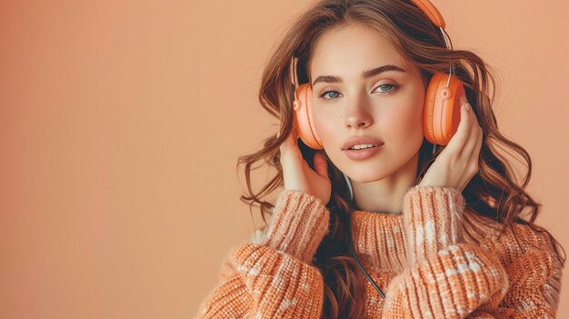 Photo a woman with headphones listening to music