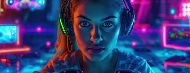 Woman With Headphones Looking at Camera