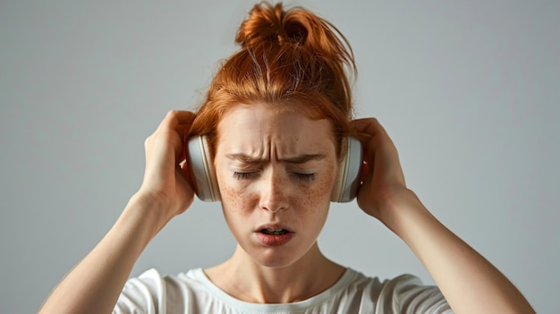 Photo a woman with headphones that say  the best