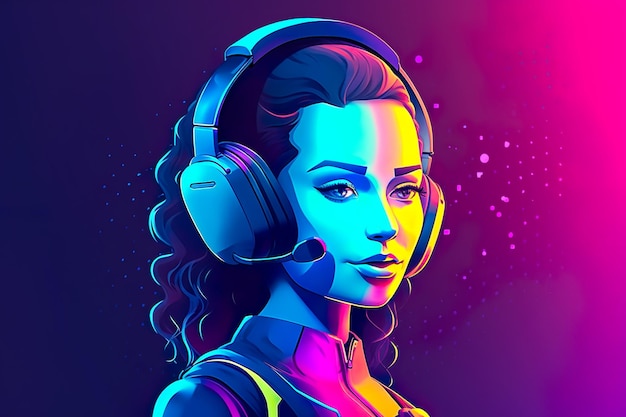 A woman with a headset on her head