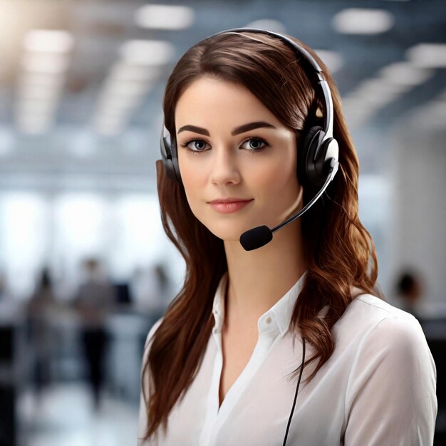 a woman with a headset that says quot she is wearing a headset quot