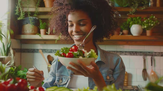 A woman with healthy salad