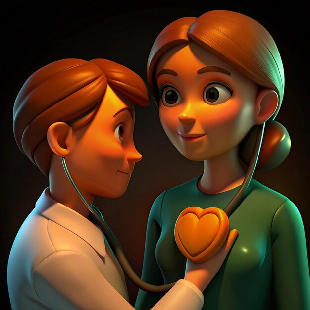 Photo a woman with a heart on her neck is holding a mans stethoscope