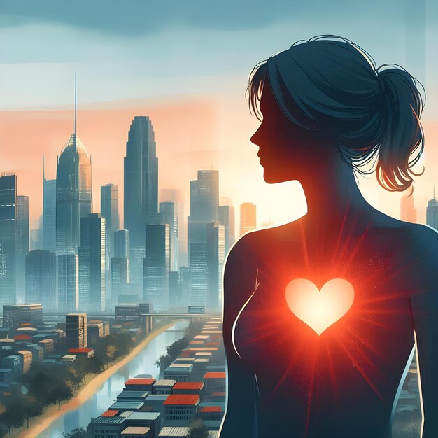 Woman with Heart Tattoo in Cityscape