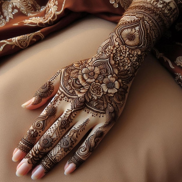 Photo a woman with henna on her hand is shown