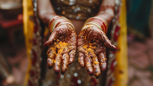 a woman with henna painted on her hands