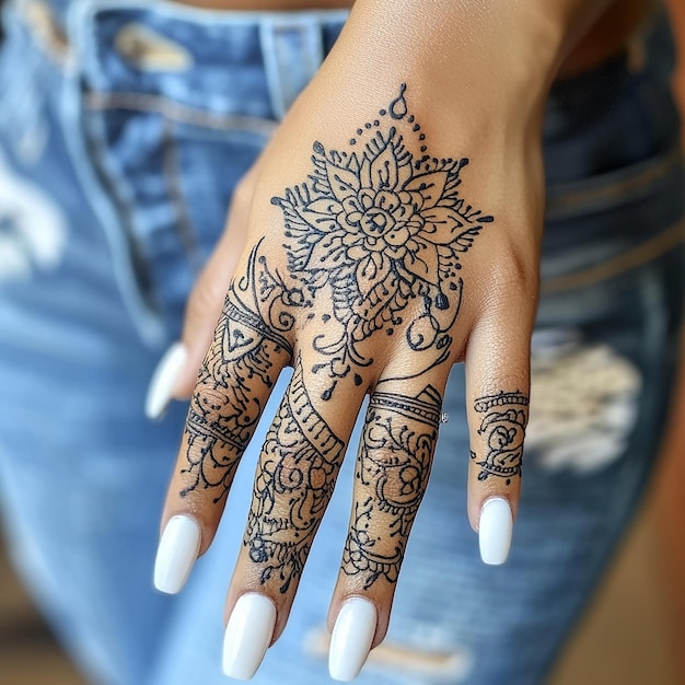 Photo a woman with a henna tattoo on her hand