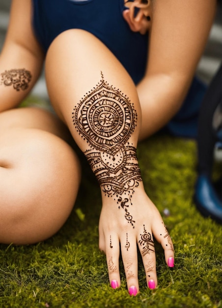 Photo a woman with henna tattoo on her hand