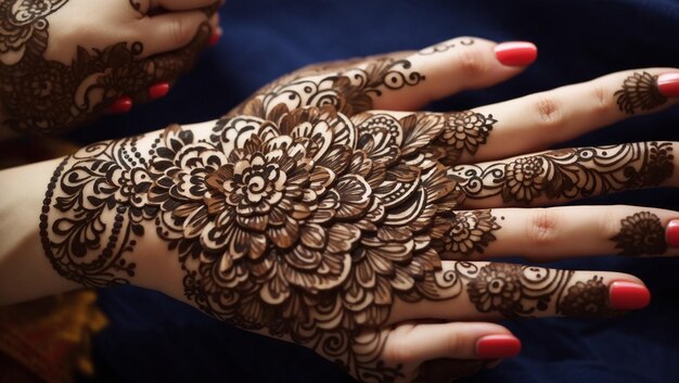 Photo a woman with henna tattoo on her hand