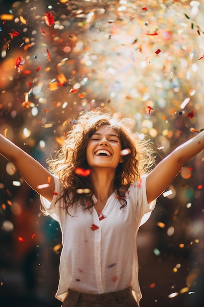 Photo a woman with her arms outstretched in celebration