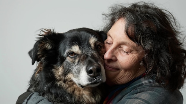 Photo a woman with her eyes closed and a dog with the words quot the word quot on the chest