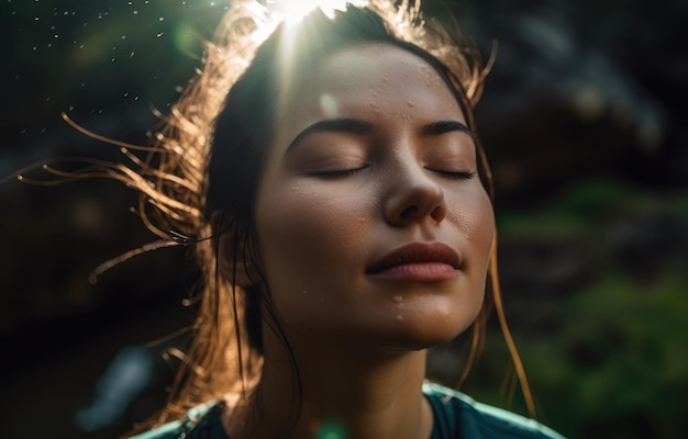 A woman with her eyes closed and her eyes closed, her eyes closed, her eyes closed, her eyes closed, her eyes closed, her eyes closed, her eyes closed, and her eyes