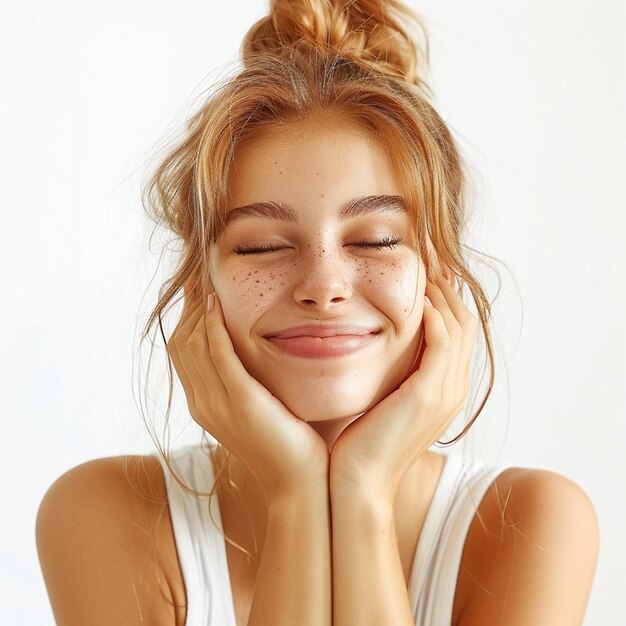 Photo a woman with her eyes closed and a smile on her face