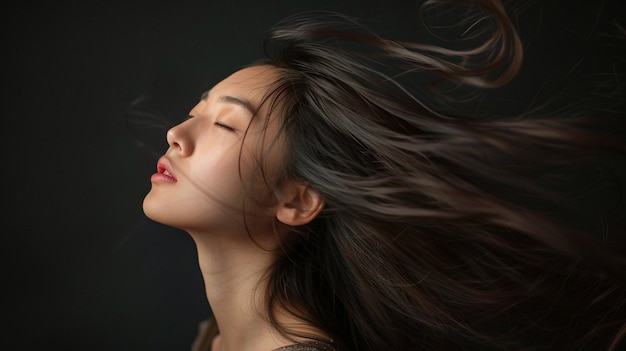 a woman with her eyes closed and a smokey look on her face