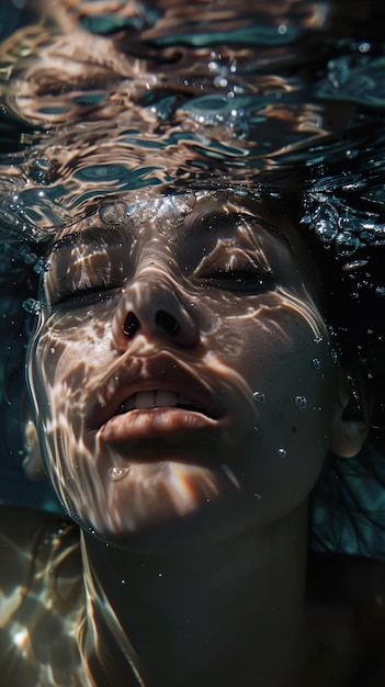 a woman with her eyes closed and the water is splashing