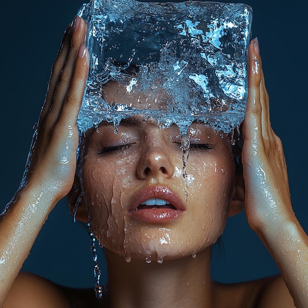 Photo a woman with her eyes closed and the water splashing on her head