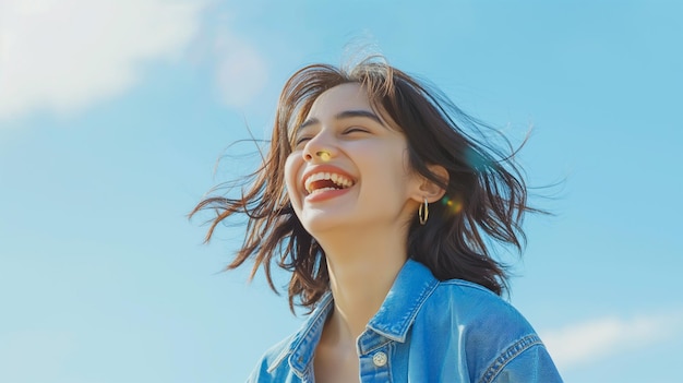 a woman with her hair blowing in the wind