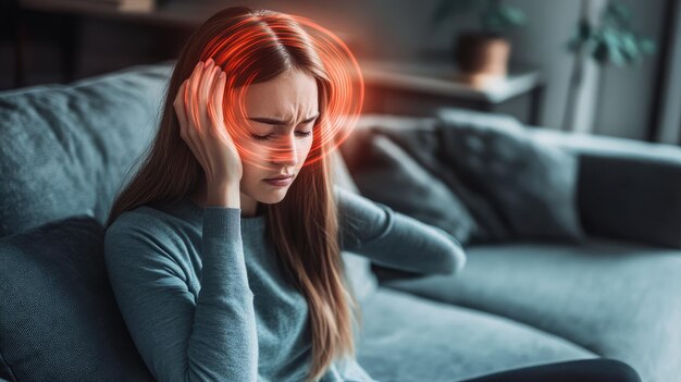 Photo a woman with her head in her hand is looking at a laptop screen