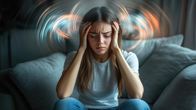 a woman with her head in her hands is crying