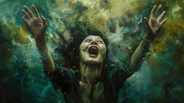 a woman with her mouth open in the water