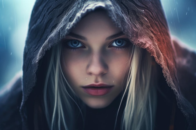 a woman with a hood