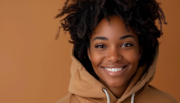 A woman with a hoodie on is smiling