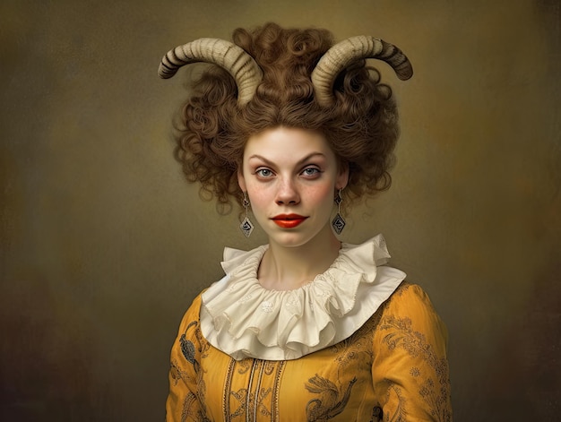 a woman with horns on her head