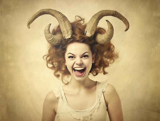 a woman with horns on her head