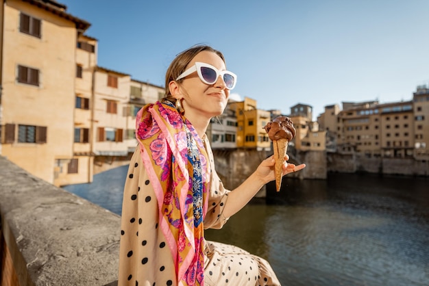 Woman with italian ice cream in florence italy