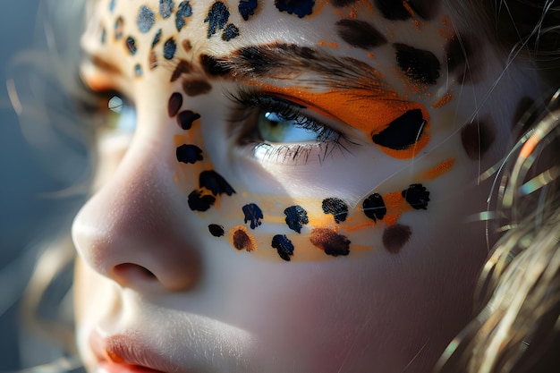 a woman with leopard skin and leopard print on her face