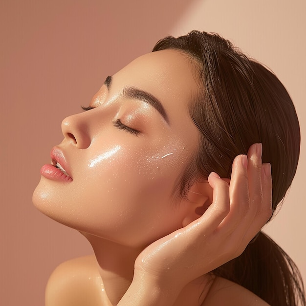 Photo a woman with a light on her face is covered in white powder