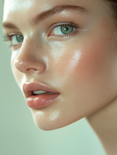 Photo a woman with a light skin makeup and a white background