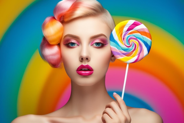 A woman with a lollipop in her hair