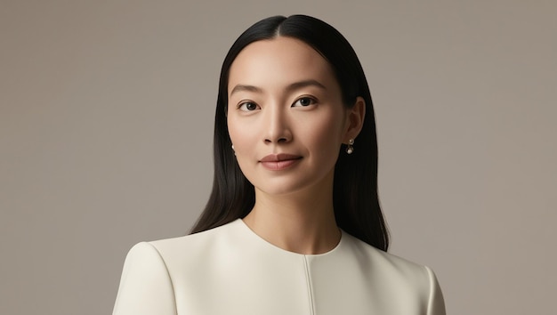 a woman with long black hair and a white shirt