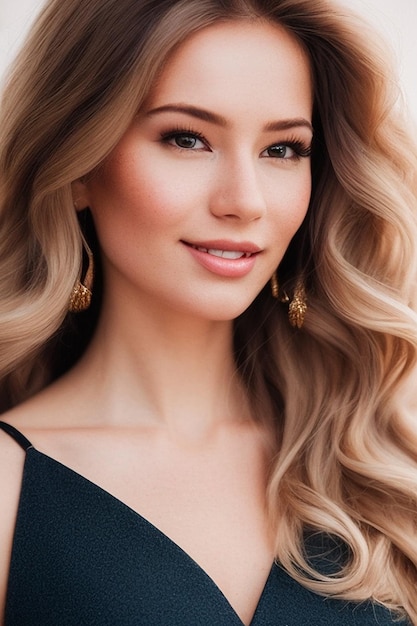 A woman with long blonde hair and a black dress