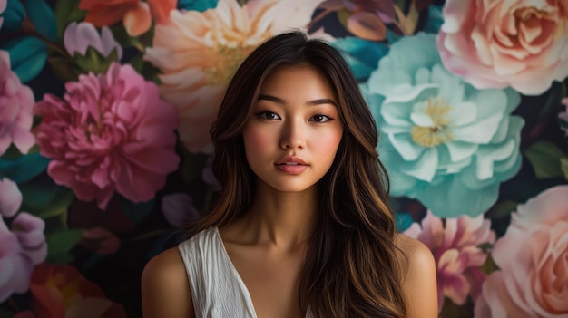 Photo a woman with long brown hair