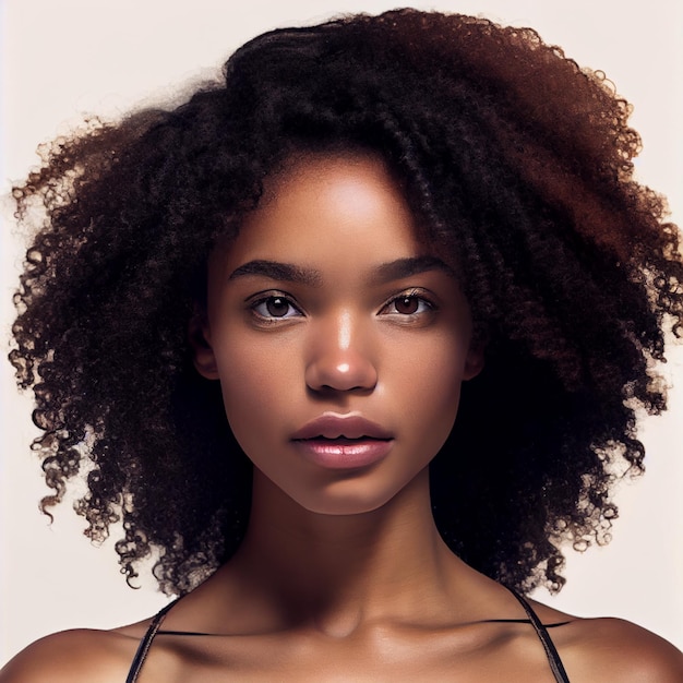 A woman with long, curly hair and a black top.