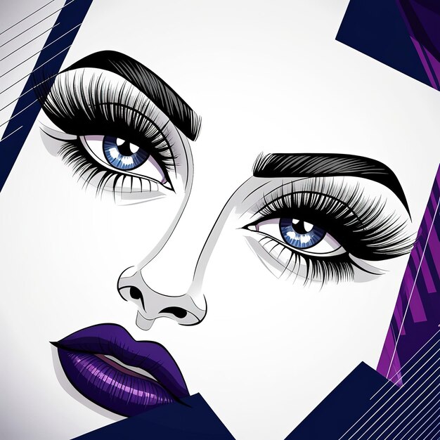 Photo a woman with long eyelashes and a blue and purple lip