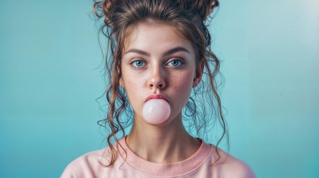 Photo a woman with long hair blowing out her tongue