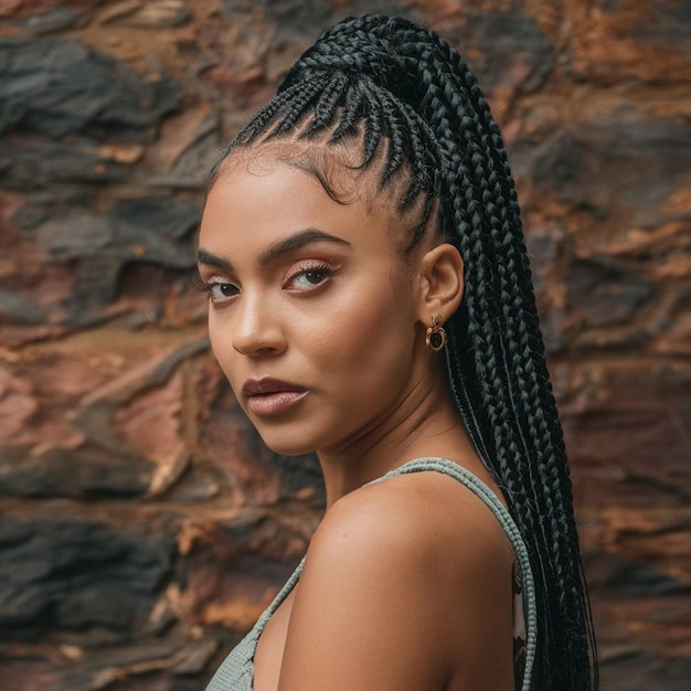 Photo a woman with long hair and a braid in her hair